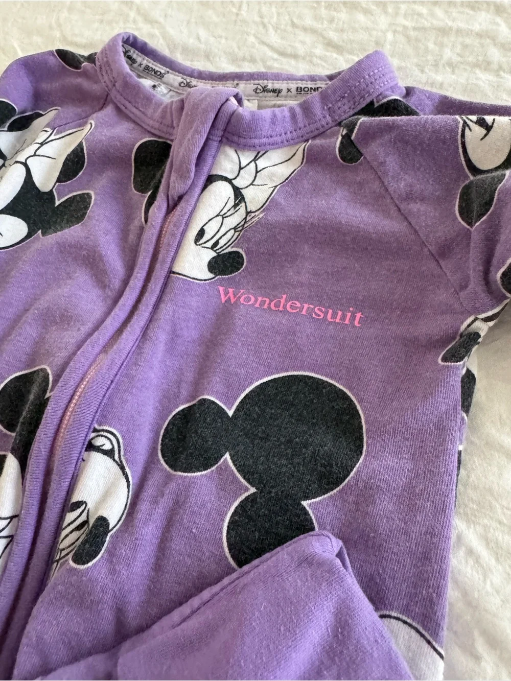 Disney x BONDS Purple Minnie Mouse Wondersuit One-Piece Sleeper size 000 (0-3m)